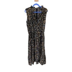Maggy London Black Floral Faux Wrap Dress - Size 16